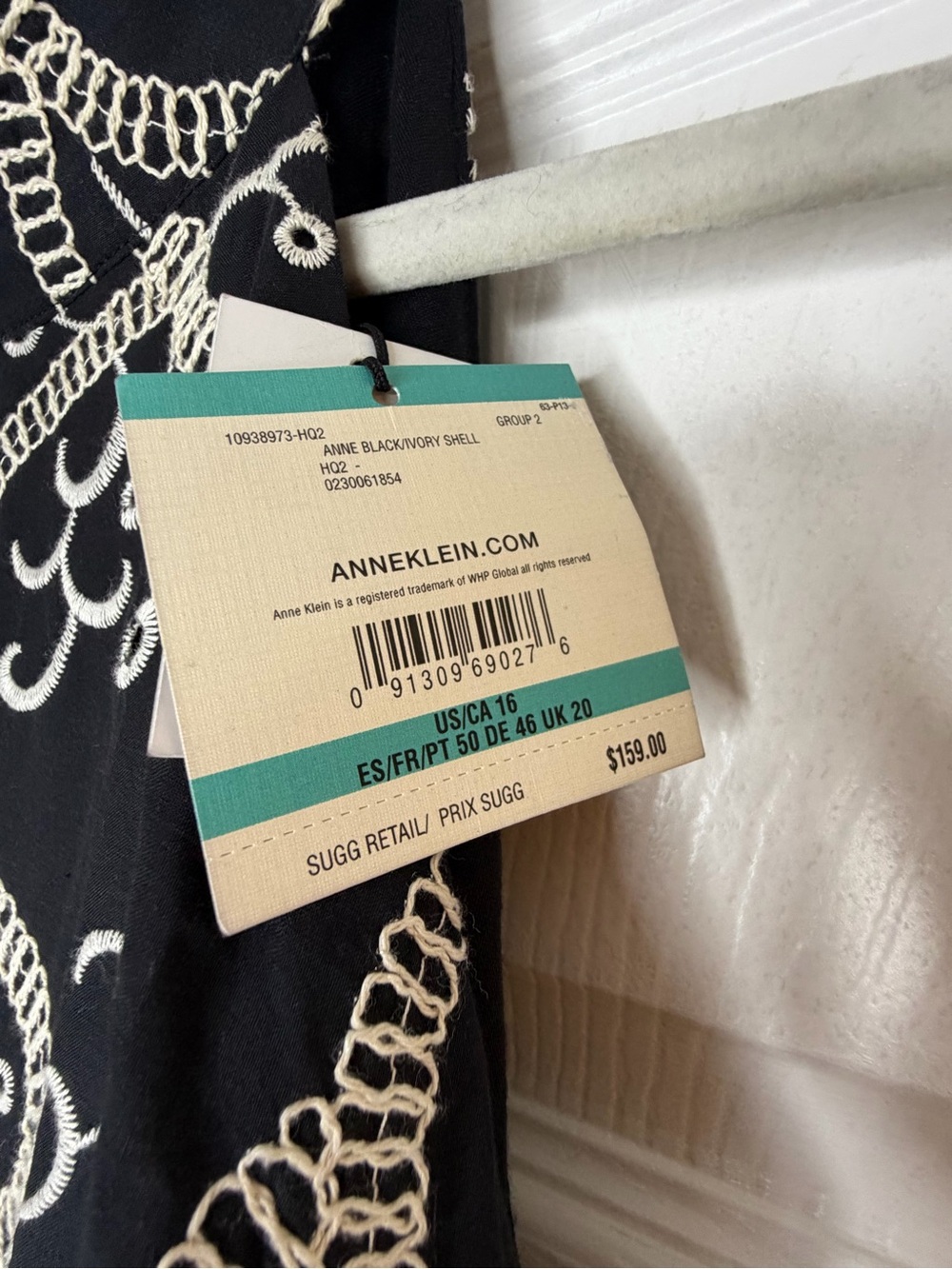 NWT Anne Klein Embroidered Halter Maxi Dress Belted Black Ivory Size 16 - Picture 11 of 11